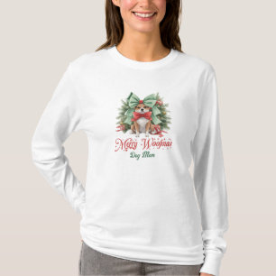 Camiseta Bela aquarela Corgi de Natal com arco