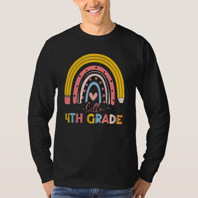 Camiseta Bela Arco-Íris Alô, 4º Grau Professor Primeiro Dia (Frente)
