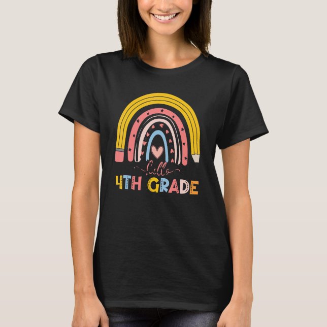 Camiseta Bela Arco-Íris Alô, 4º Grau Professor Primeiro Dia (Frente)