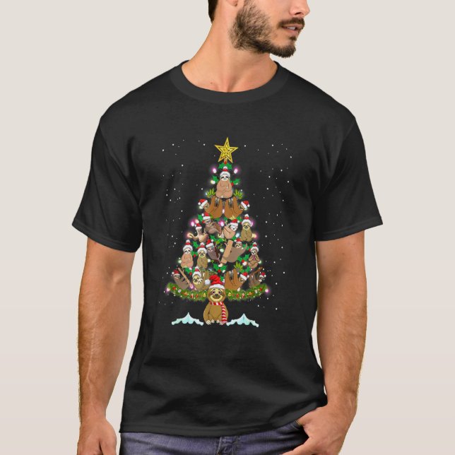 Camiseta Bela árvore de Natal Sloth Santa Hat Men Wat (Frente)