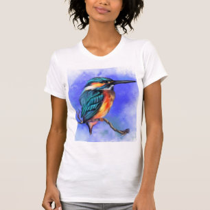Camiseta Bela Ave Kingfisher - Arte de Aquarela 