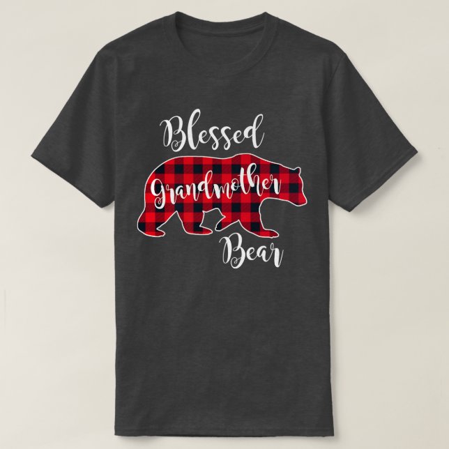 Camiseta Bela avó Bear Red Buffalo Xadrez F (Frente do Design)