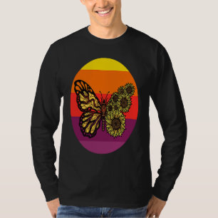Camiseta Bela Borboleta Girassol Em Um Sol Colorido