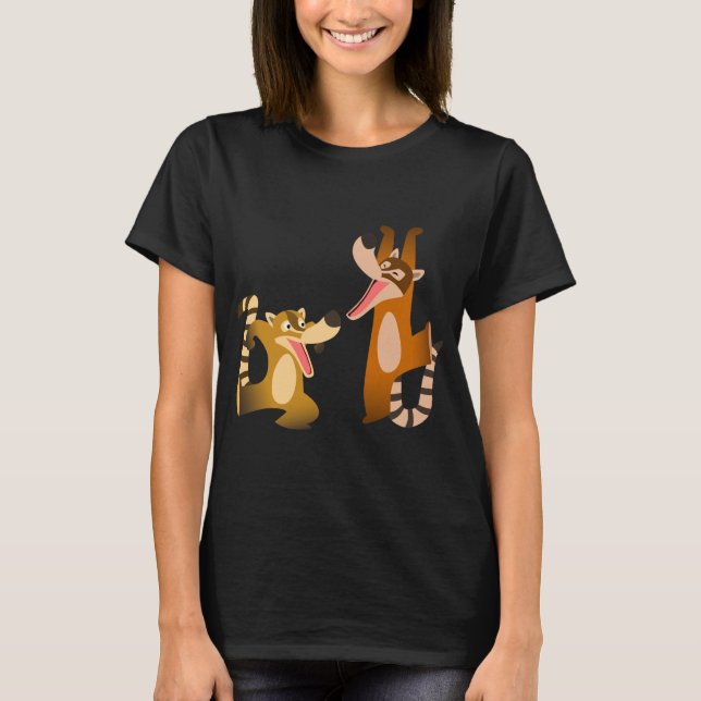 Camiseta Bela Caricatura Joyful Coatimundis Mulheres Camise (Frente)