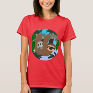 Camiseta Bela Caricatura Mãe Lama E Bebê-Camiseta