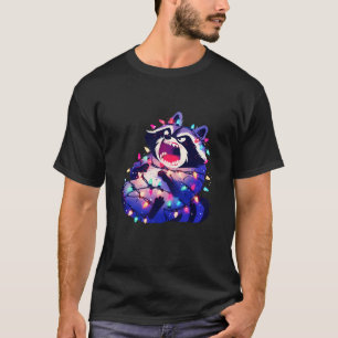 Camiseta Bela Caricatura Raccoon Engraçada Árvore de Natal