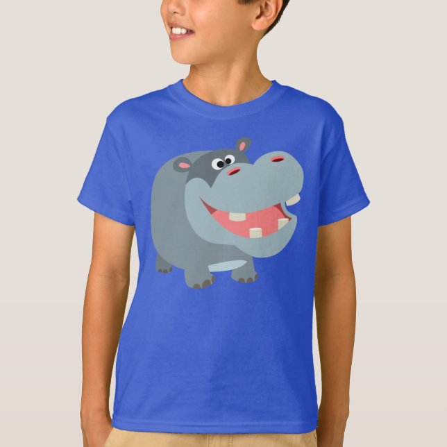 Camiseta Bela Caricatura Sorridente Hippo Crianças Camisa-T (Frente)