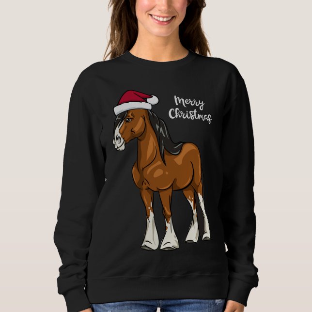 Camiseta Bela Cartoon Clydesdale Draft Horse Natal (Frente)