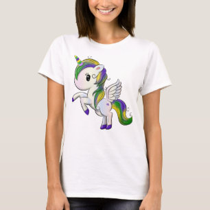 Camiseta Bela Cartoon Mardi Gras Unicorn Pegasus
