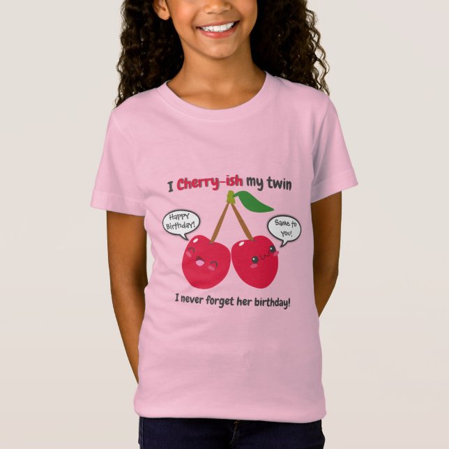 Camiseta Bela Cereja Vermelha Kawaii Twita Aniversário (Frente)