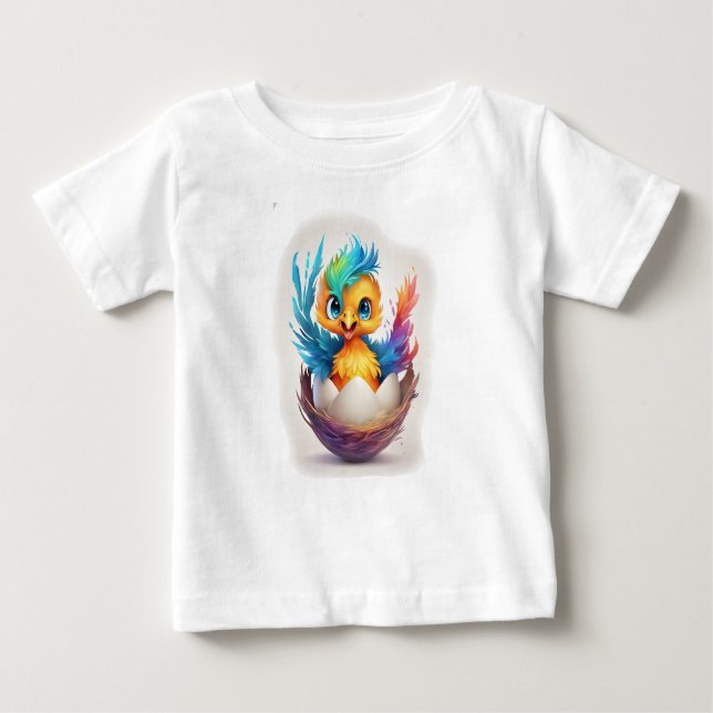 Camiseta Bela Colorida Bebê Hatching Phoenix (Frente)