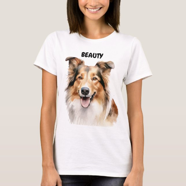 CAMISETA BELA FACE DE CACHORRO DE COR DA ÁGUA (Frente)