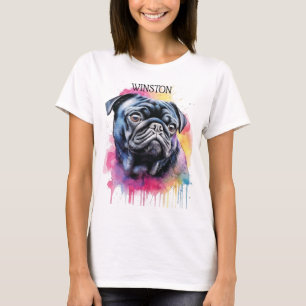 CAMISETA BELA FACE DE CACHORRO NEGRO COM CACHORRO-BRANCO