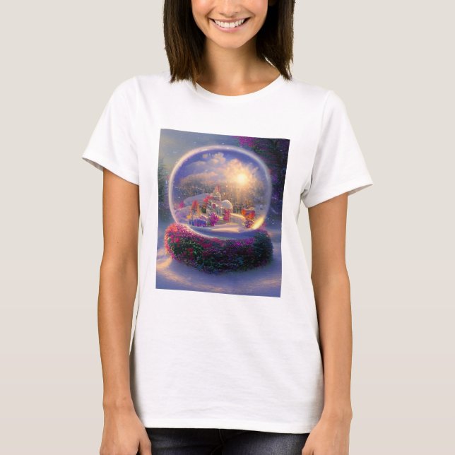Camiseta Bela Fantasia Snow Globe Holiday (Frente)