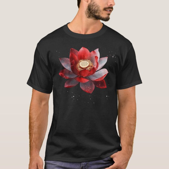 Camiseta Bela flor de lótus vermelha e branca (Frente)