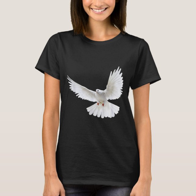 Camiseta Bela Foto Silhueta de Pombo Branco Pacífico Voador (Frente)