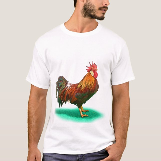 Camiseta Bela Galinha Rooster com cauda colorida (Frente)