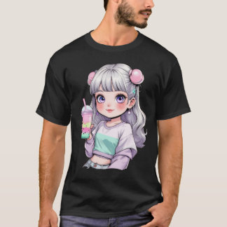 Camiseta ✨ Bela Garota de Animação Kawaii Chá