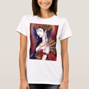 Camiseta Bela garota japonesa fantasia gótica triptych