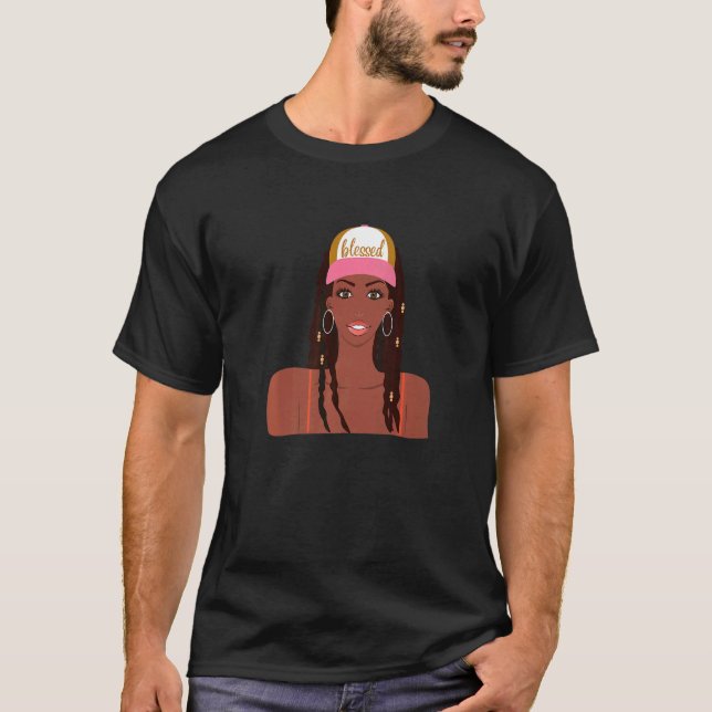 Camiseta Bela Garota Negra Branca Francesa Cabelo de Boné d (Frente)