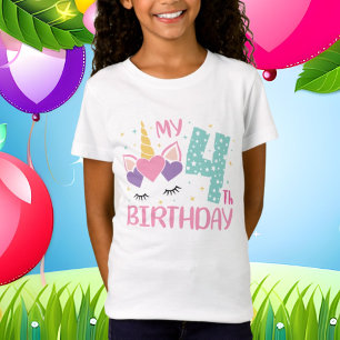 Camiseta Bela idade quatro unicórnios Aniversário