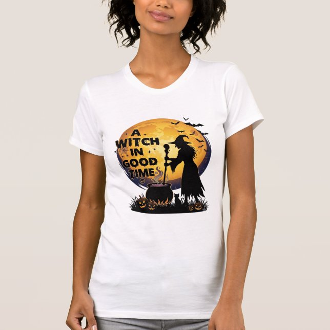 Camiseta Bela Lua de Halloween do Caldeirão de Boa Hora da  (Frente)