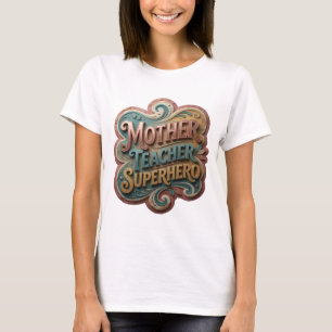 Camiseta Bela Mãe Professora Super-Heroína Laranja