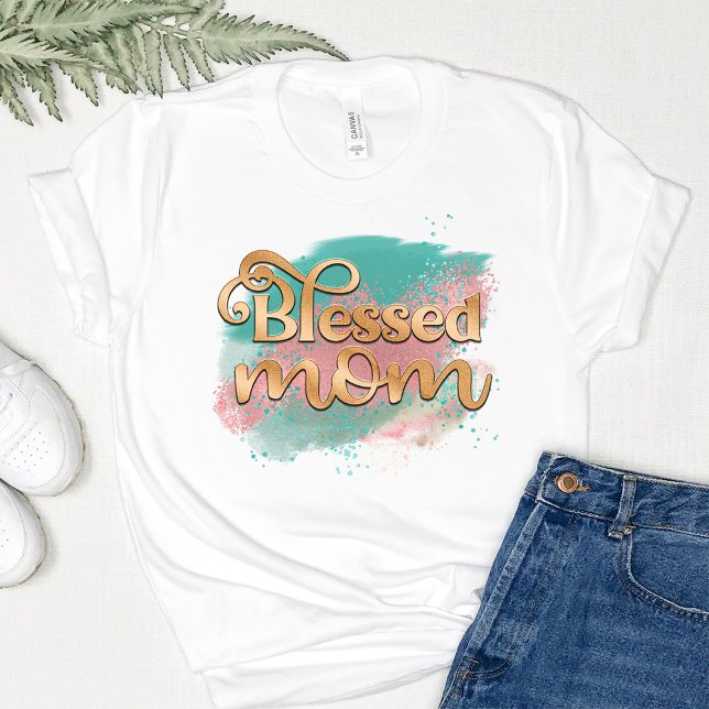 Camiseta Bela Mãe, Rosa Teal e Dourada Tipografia Glitter (Criador carregado)