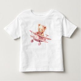 Camiseta Bela Menina Bear Piloto Rosa Avião Rosa Bonito