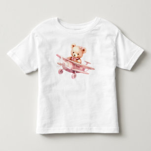 Camiseta Bela Menina Bear Piloto Rosa Avião Rosa Bonito