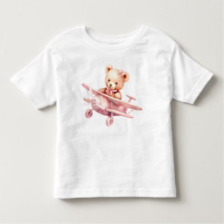 Camiseta Bela Menina Bear Piloto Rosa Avião Rosa Bonito