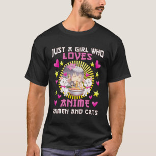 Camiseta Bela Menina Que Ama Ramen E Gatos De Anime
