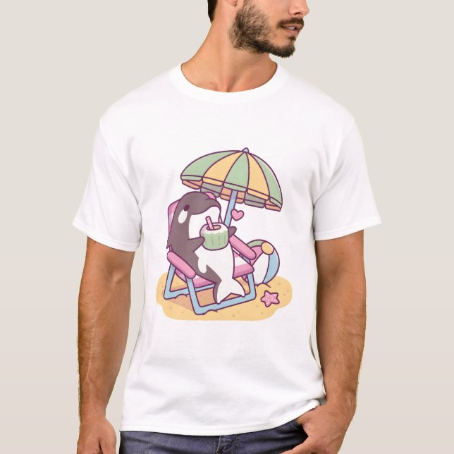 Camiseta Bela Orca Relaxando sob Guarda-Chuva de Praia (Frente)