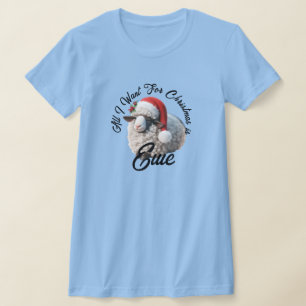 Camiseta Bela ovelha Vestindo Natal Hat