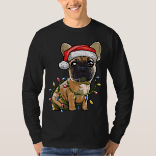 Camiseta Bela Papai noel Francês Cachorro de Natal Luzes De