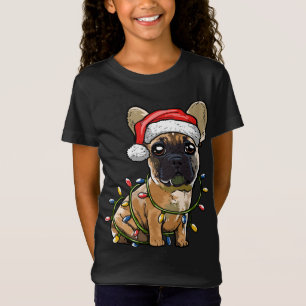 Camiseta Bela Papai noel Francês Cachorro de Natal Luzes De