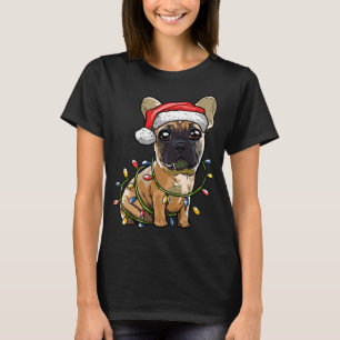 Camiseta Bela Papai noel Francês Cachorro de Natal Luzes De