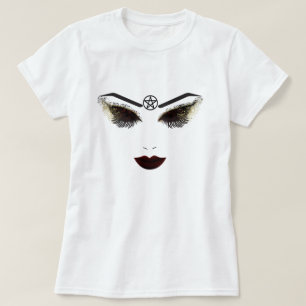 Camiseta Bela Pentáculo Rosto Cílios & Maquiagem Lábios Esc