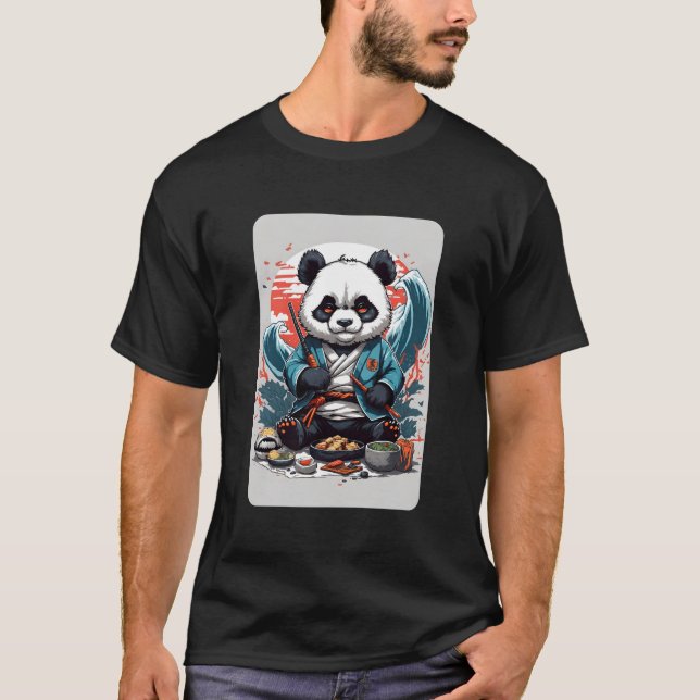 Camiseta Bela Samurai Panda Comendo Anime Sushi Panda Manga (Frente)