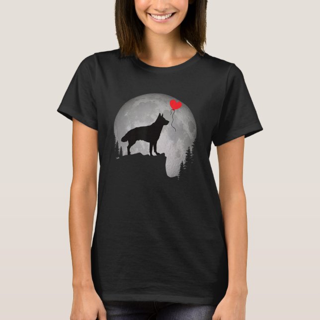 Camiseta Bela Silhueta de Cão Pastor Alemão Lua Shep (Frente)