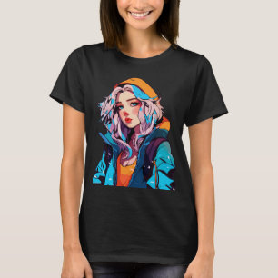 Camiseta Bela Turquesa: Garota de Anime Desenhada à Mão