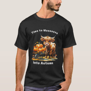 Camiseta Bela Vaca das Terras Altas Abóbora Folhas de Outon