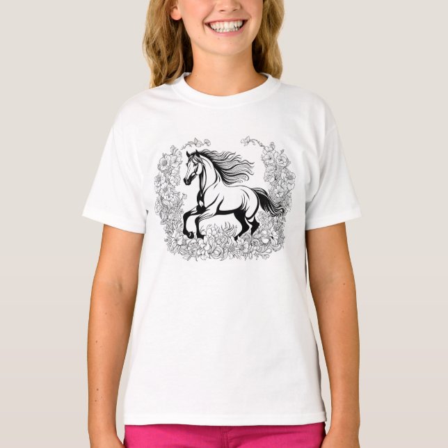 Camiseta Belas Flores & Cavalo Pintam uma  (Frente)