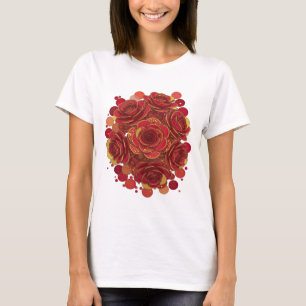 Camiseta Belas Rosas Vermelhas e Estrelas Brilhantes