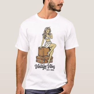 Camiseta Beleza de Viagem Retro – Estilo Pin-Up de Flamingo