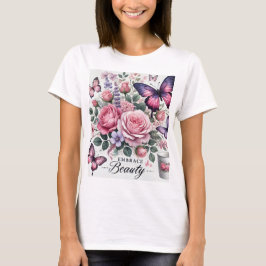 Camiseta Beleza do Embraço - Arte Floral e Borboleta Elegan