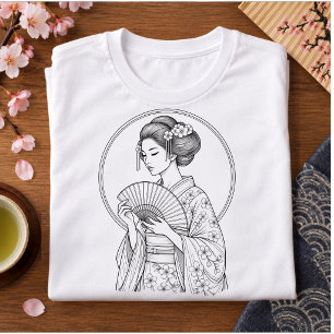 Camiseta Beleza Japonesa com Leque Dobrável