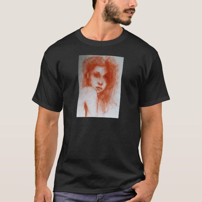 Camiseta BELEZA ROMÂNTICA / Retrato feminino em Sepia Brown (Frente)