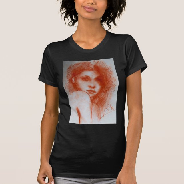 Camiseta BELEZA ROMÂNTICA / Retrato feminino em Sepia Brown (Frente)