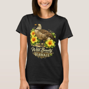 Camiseta Beleza Selvagem Ganso Havaiano e Hibisco Dourado
